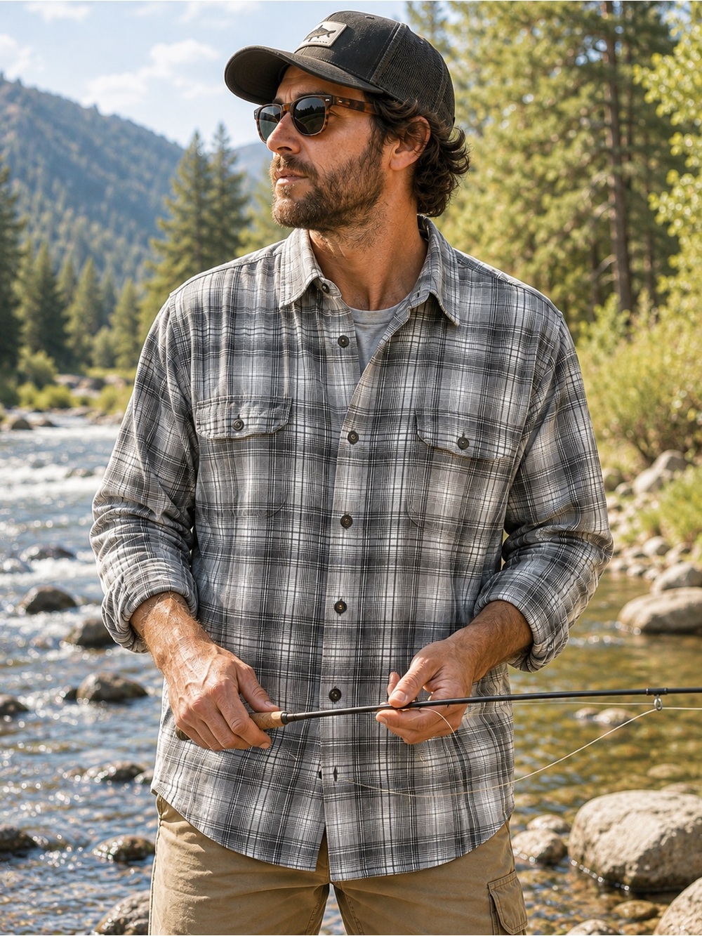 Blake Shelton x Lands’ End Plaid Flannel Shirt Gray Western Workwear Chore Large